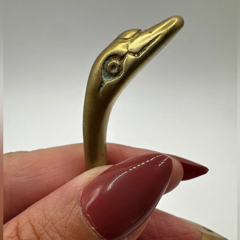 Vintage Mid-Century Mod brass goose ring holder, paper weight,‎ figurine!